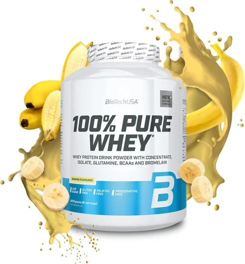 100% Pure Whey - Poudre de protéines avec BCAA et Glutamine - Sans gluten, sans huile de palme - 21g de protéines par portion, 2.27 kg, Banane