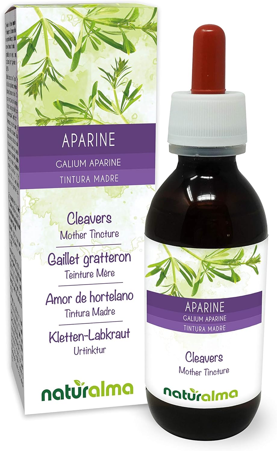 Gaillet gratteron (Galium aparine) herbe avec fleurs Teinture Mère sans alcool Naturalma - Extrait liquide gouttes 120 ml - Complément alimentaire - Végétalien ou végan