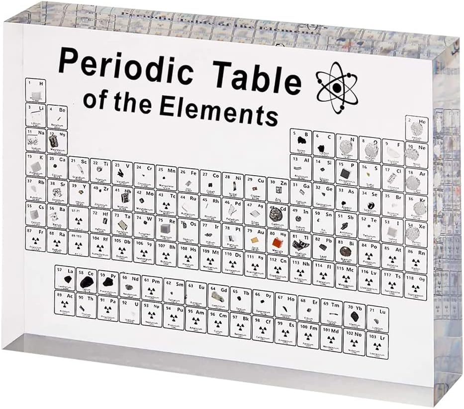 SnyBoo Tableau Périodique Avec Éléments Réels - 83 Éléments en Acrylique - Cadeau pour Étudiant et Chimiste