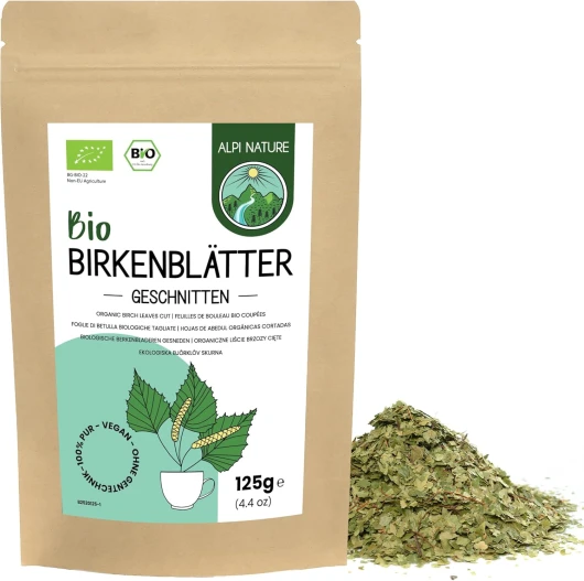 Feuilles de Bouleau Coupées BIO 125g par Alpi Nature, Thé en Feuilles en Vrac, Feuilles d'Arbre de Bouleau Séchées pour la Préparation de Thé de Bouleau, Thé de Feuille de Bouleau et Tisane