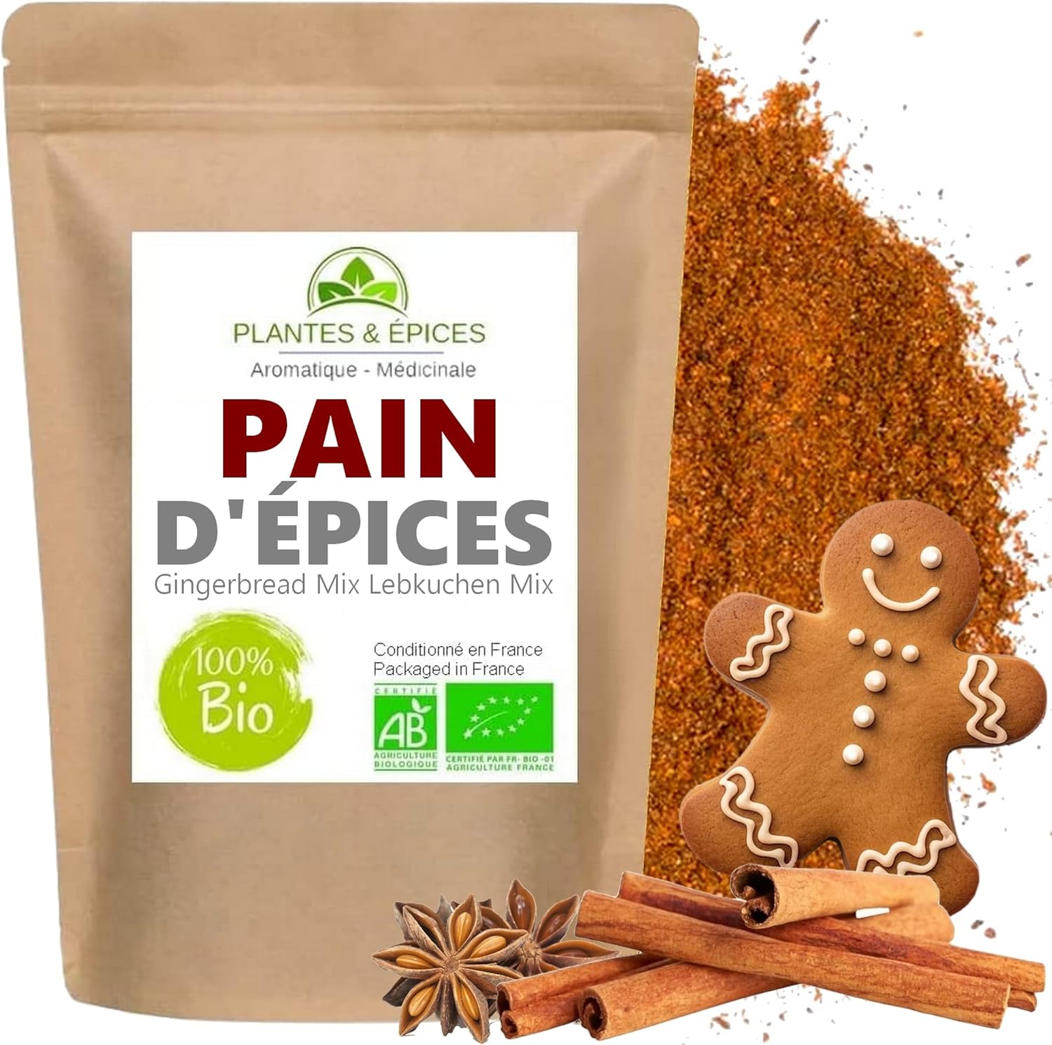 Plantes & Epices - Mélange Pain d'épices 100% Naturel - Sachet Fraîcheur hermétique Refermable (100g)