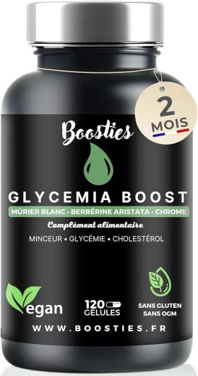 Glycemia Boost, 120 gélules,Berbérine, Mûrier blanc, Cannelle, Poivre noir, Chrome, Gestion glycémie, cholestérolémie, végane, Efficacité optimale.