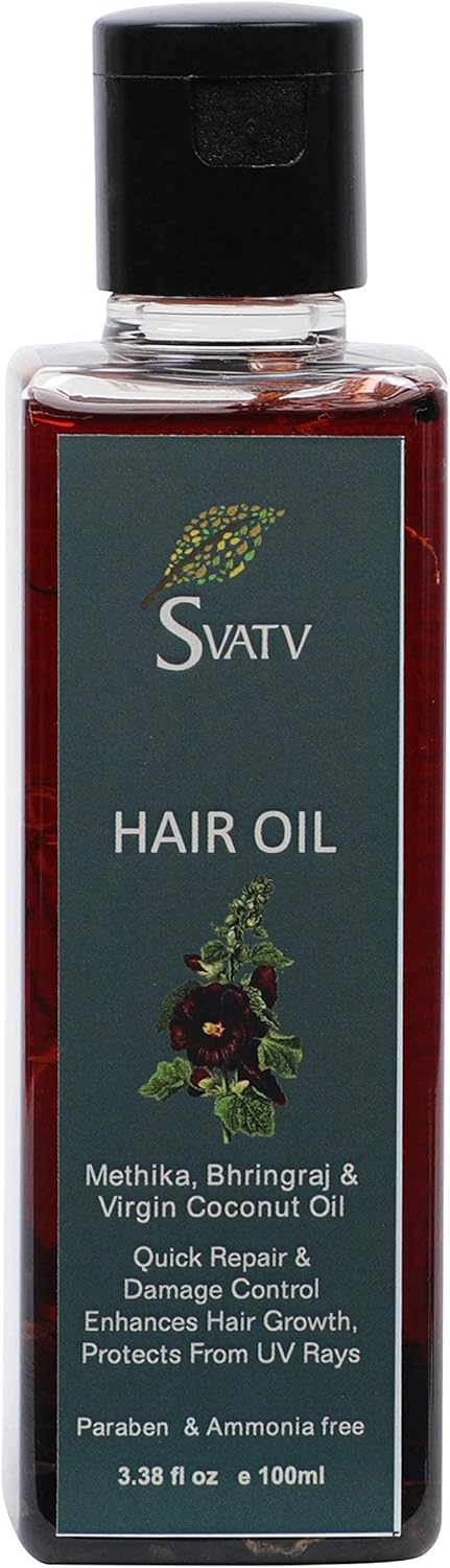 Huile capillaire SVATV avec Methika, Bhringraj et huile de noix de coco vierge Ext - Croissance des cheveux, cuir chevelu sec, cheveux clairsemés - Huile de massage capillaire pour hommes et femmes