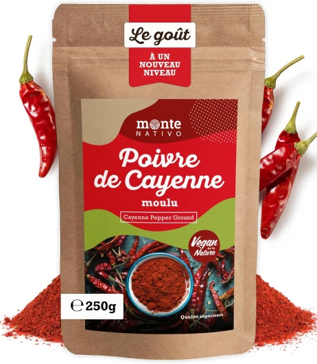 Piment de Cayenne moulu Monte Nativo (250g) - Poudre de Piment de Cayenne - Épices aromatiques séchées avec soin, idéales pour Cuisiner et Assaisonner - Arôme et Goût intenses Poivre de Cayenne 250 g (Lot de 1)