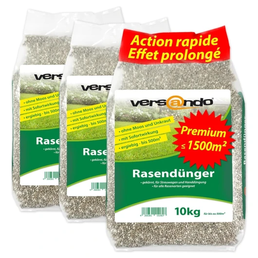 30kg d'engrais gazon printemps jusqu'à 1500m²: repousse la mousse et les mauvaises herbes pour un gazon sain et bien vert Engrais de printemps à effet longue durée - qualité Premium