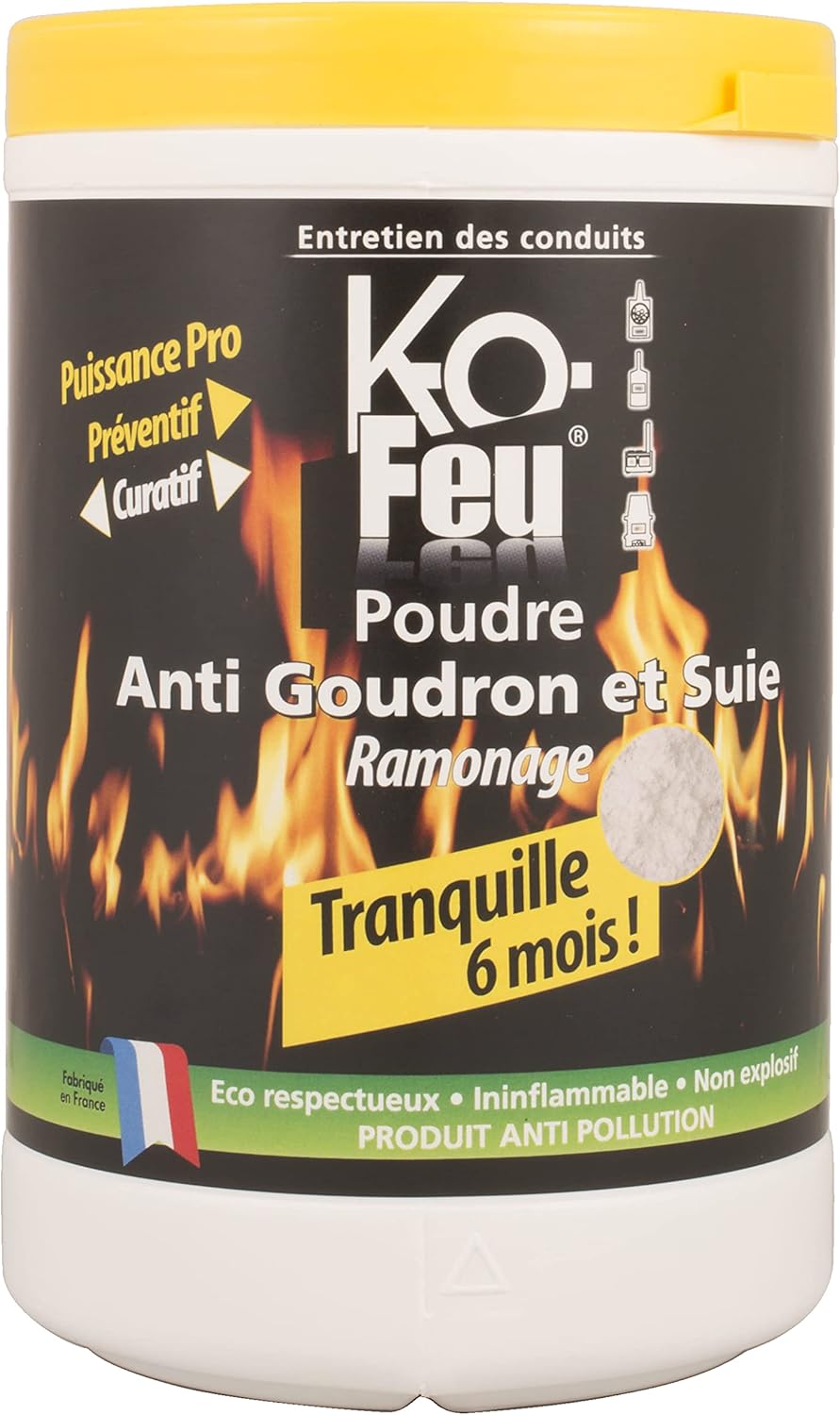 KO Feu - Poudre Anti Goudron et Suie - Ramonage Catalytique - Chimique - Professionnel - 1000 cc