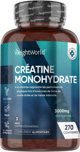 Créatine Monohydrate 3000mg Vegan 100% Pure - Augmente Performance Physique & Force Musculaire Pre Workout Pour Sportifs et Athlètes - 270 Comprimés 3 Mois Créatine Musculation Sport Prise de Masse