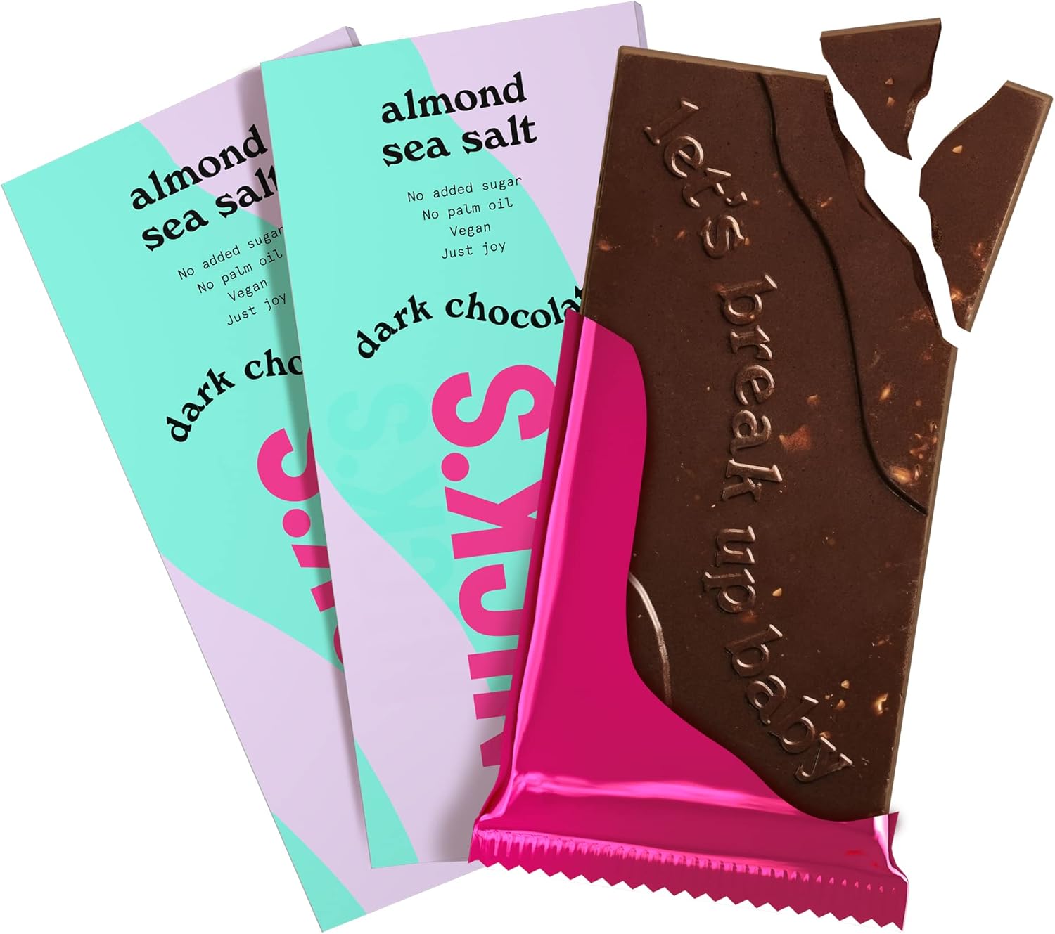 NICKS Chocolat noir amande-fleur de sel, Sans Sucres Ajouté, Barre Keto, Chocolat à faible teneur en glucides lowcarb, sans gluten et sans huile de palme (3x75g)