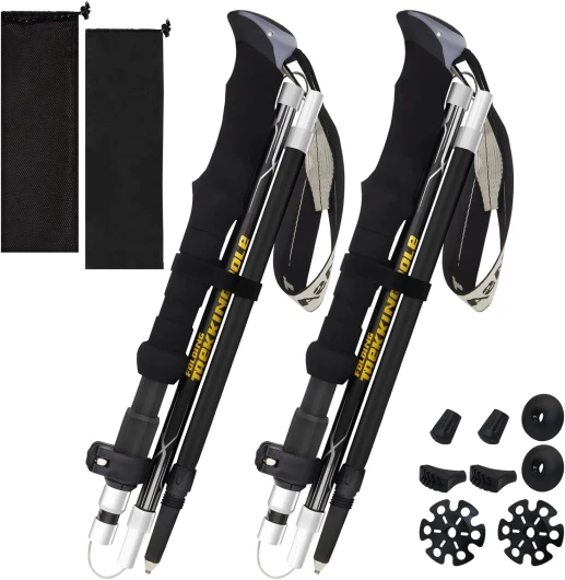 Bâtons de Randonnée, Bâtons de Marche Pliable en Alliage d'aluminium avec Système de Serrure, Antichoc, Antiderapant pour Marche Nordique, Alpinisme, Ski, Trekking, 2 PCS