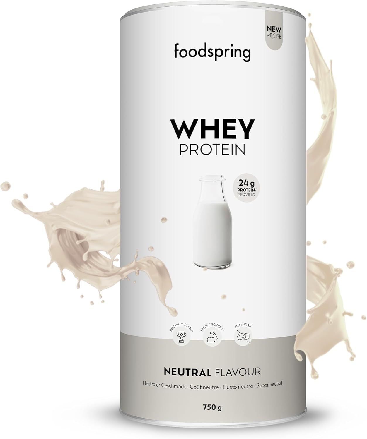 Poudre de protéines whey neutre - Avec 24 g de protéines de croissance musculaire, solubilité parfaite, ultra-filtrée et riche en BCAA et EAA - aussi pour cuisine & les desserts (750 g)