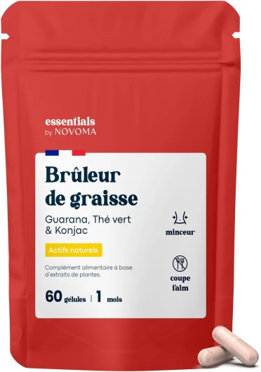 Brûleur Puissant, Formule avec Guarana, Thé Vert & Konjac, Soutien pour le Métabolisme et le Contrôle du Poids, Cure de 1 mois, 60 Gélules, Fabriqué en France, Essentials by Novoma