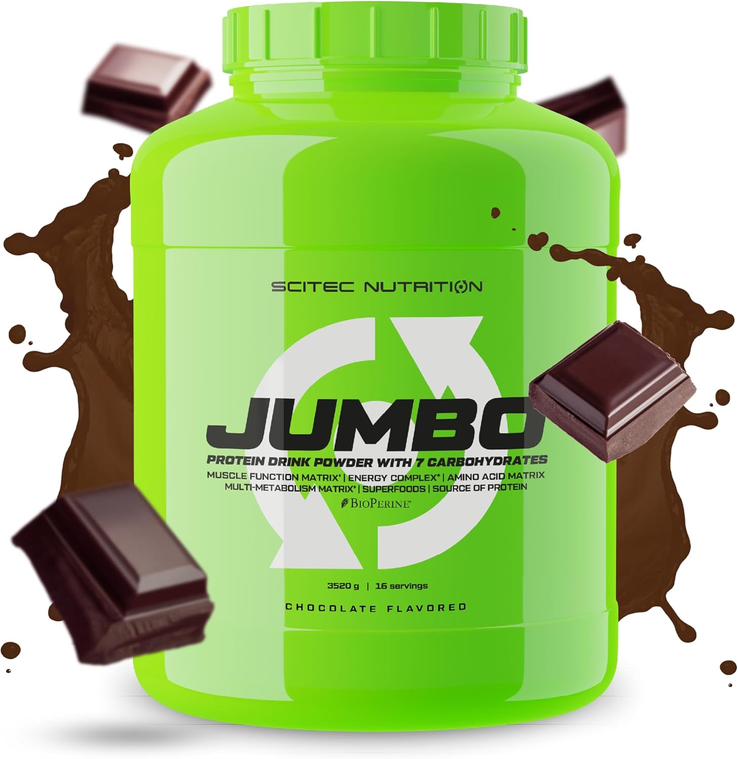 Jumbo - Gain de poids hypercalorique - avec protéines multi-composants - matrice d'acides aminés - matrice métabolique - mélange de super-aliments, 3,52 kg, Chocolat