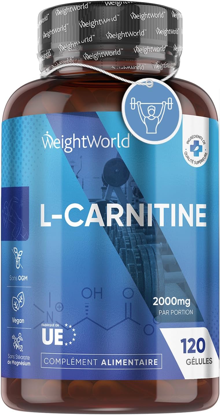 L Carnitine Pure 2000mg - Preworkout 120 Gélules Vegan - Haute Qualité & Extra Forte - Entrainements Sport Musculation - Acide Aminé Nutrition Sportif - Gelules Carnitine Sans Stéarate De Magnésium