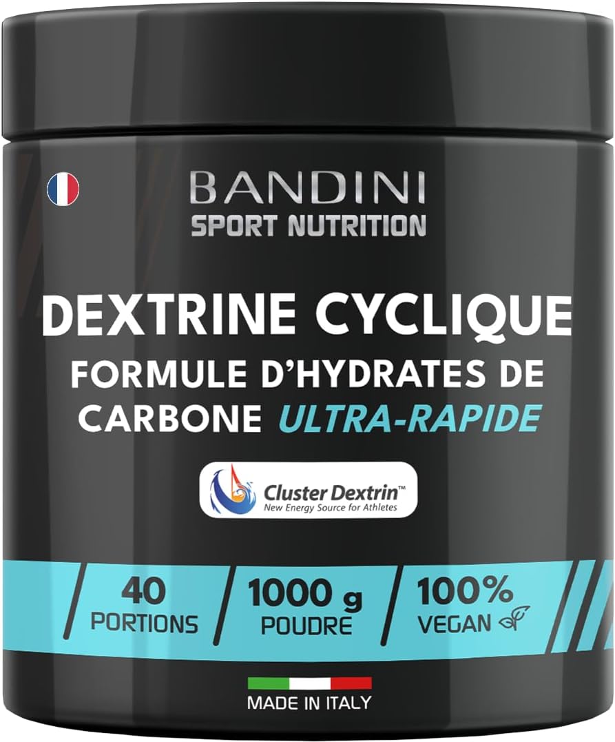 ® Cyclic Dextrin Powder (Dextrin® Cluster) 1000 g - Dextrine Cyclique - Hydrates de carbone de première qualité à forte ramification - Energie accrue grâce à une formule brevetée - Végétalien