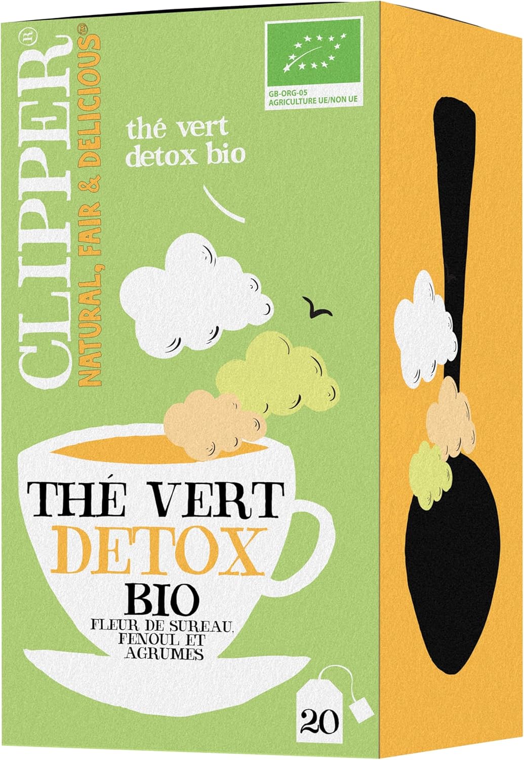 CLIPPER - Thé Vert Bio Détox - Issu du Commerce Équitable - 20 sachets de Thé Bio - Lot de 1