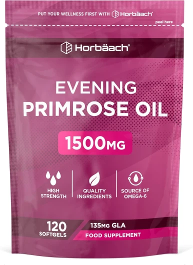 Huile d'Onagre Gelule 1500 mg - Pression À Froid - 120 Gélules - Evening Primrose Oil Capsules - Complément alimentaire Avec Oméga 6 et Acide Gamma-Linolénique GLA - par Horbaach