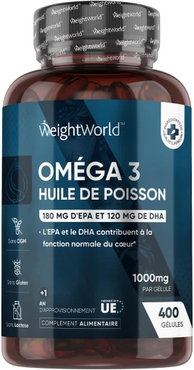Oméga 3 Huile de Poissons Sauvages 2000mg/2 Gélules, Oméga 3 EPA DHA - Haute Concentration pour Cerveau, Coeur, Vision, Tension Artérielle - Sans arrière-goût - Pur et Biodisponible - WeightWorld