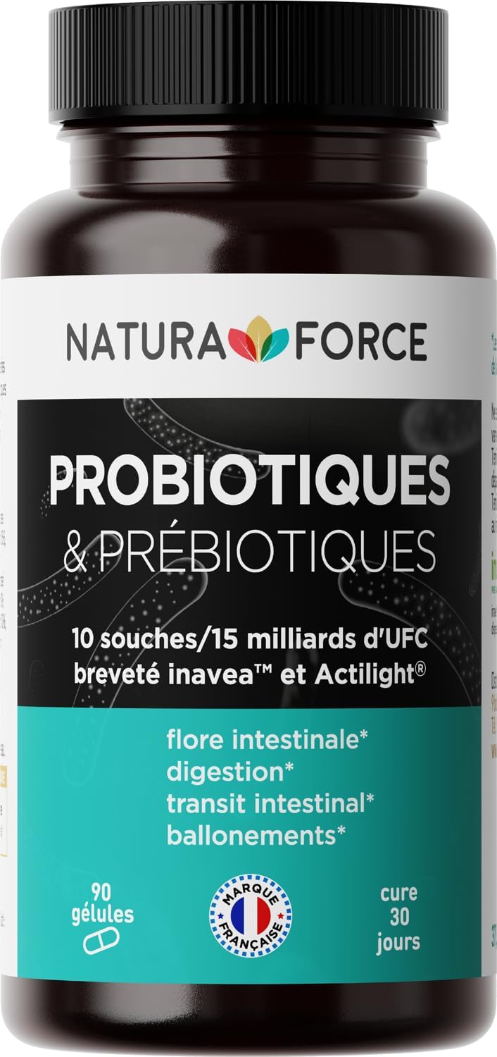 Probiotiques - Prébiotiques - Améliore la Flore Intestinale - Made in France - 90 gélules