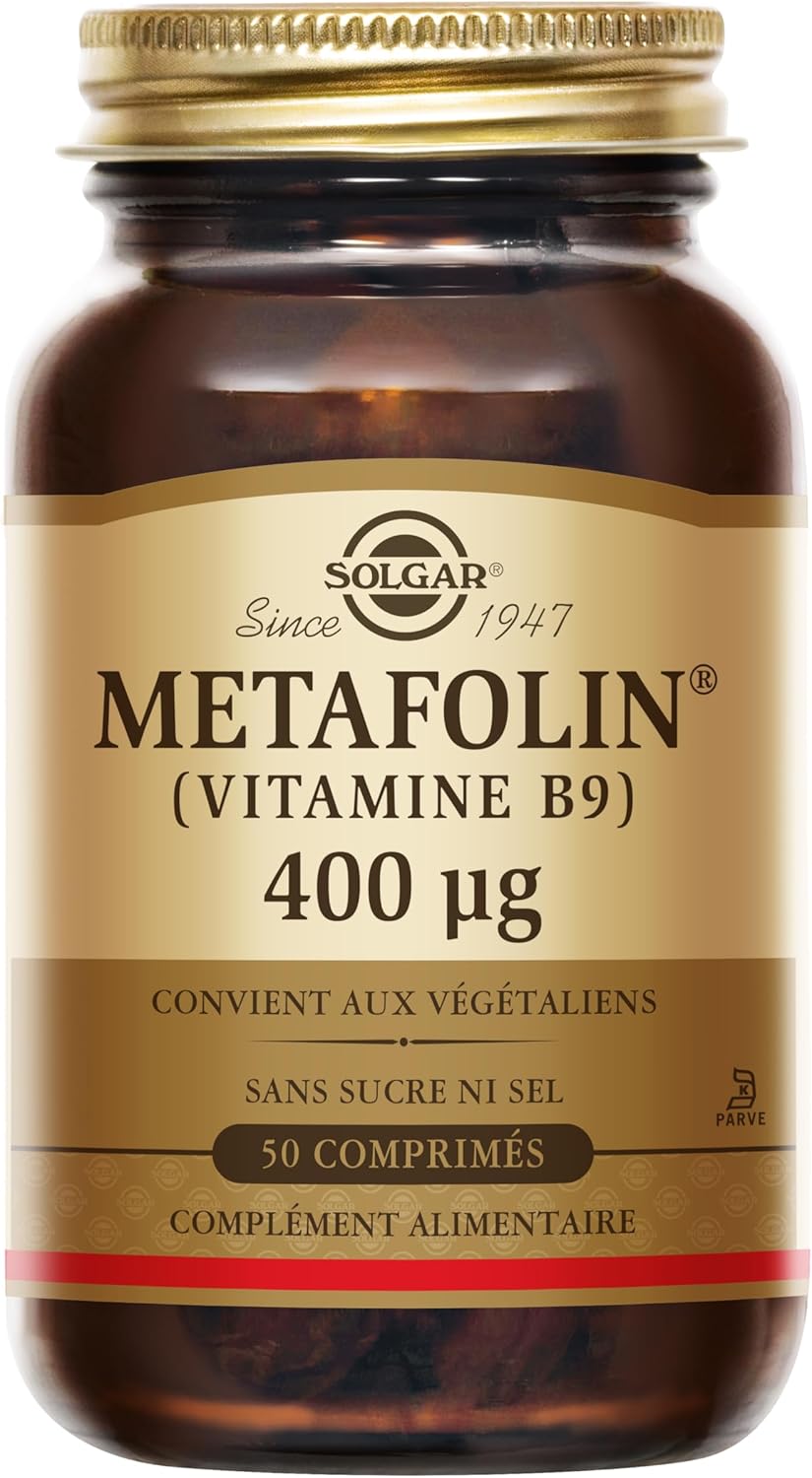 Metafolin - Vitamine B9-400 µg - Maternité - Vitamine essentielle Grossesse - Croissance des tissus maternels - Hautement disponible - Complément Alimentaire - Flacon de 50 comprimés