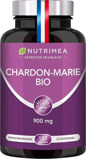 Chardon Marie BIO - Poudre de Graines Pure Sans Excipient - Complément Foie Triple Action : Détoxification, Protection & Renforcement - Nutrimea - 120 Gélules Vegan - Fabriqué en France