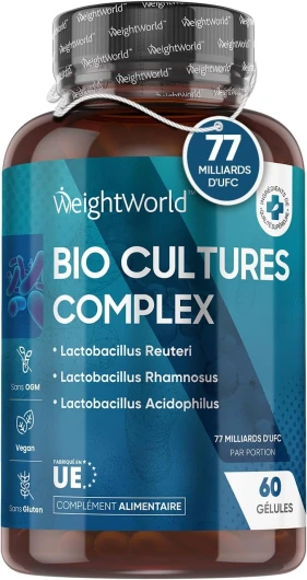 Probiotique Flore Intestinale 77 Milliards d'UFC Haute Dose - 20 Souches - 60 Gélules Vegan Probiotiques et Prébiotiques Lactobacillus Gasseri, Lactobacillus Rhamnosus, Bifidobacterium, Inuline, FOS.