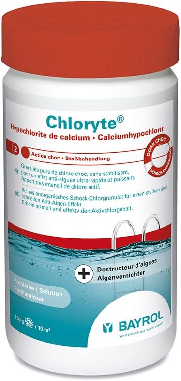 Chloryte 1 kg - Chlore Non stabilisé - granulés purs d’Hypochlorite de Calcium sans stabilisant - Chlore Choc - Eau Verte & Trouble - chloration Choc Piscine