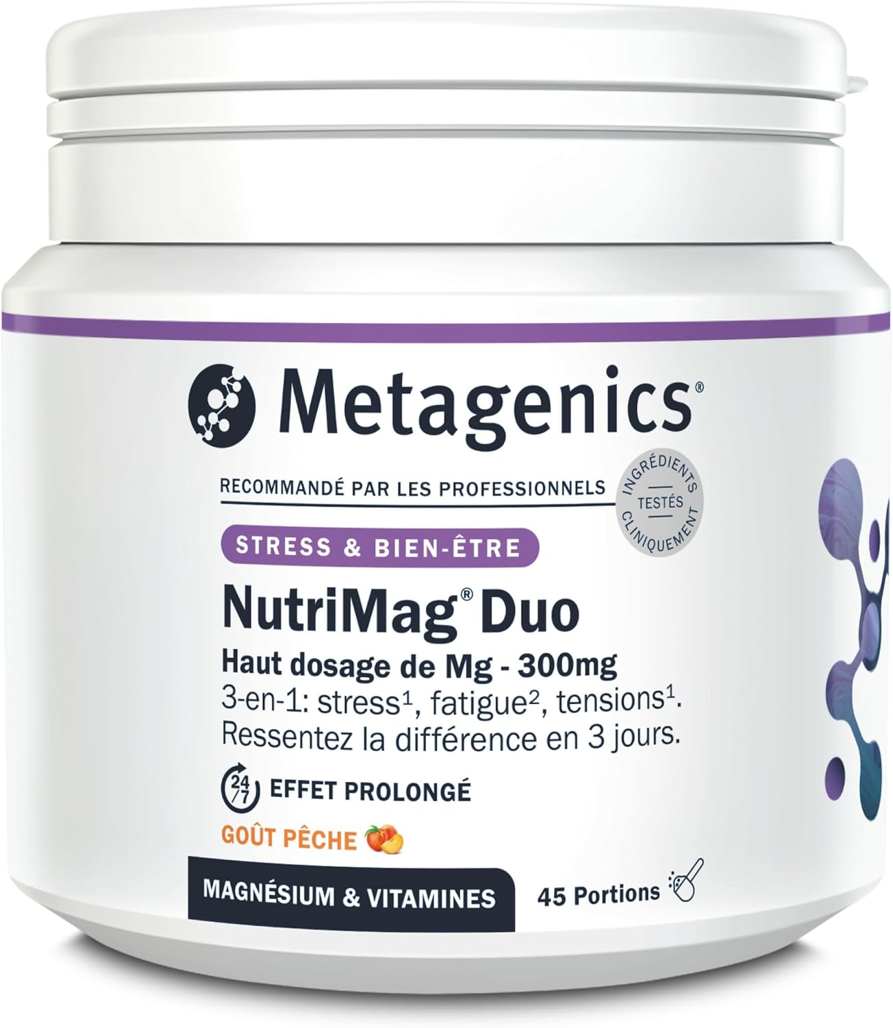 NutriMag Duo - Dosage Élevé en Magnésium - Triple Action en poudre - Stress, Fatigue, Tensions - 45 portions - 45 Jours