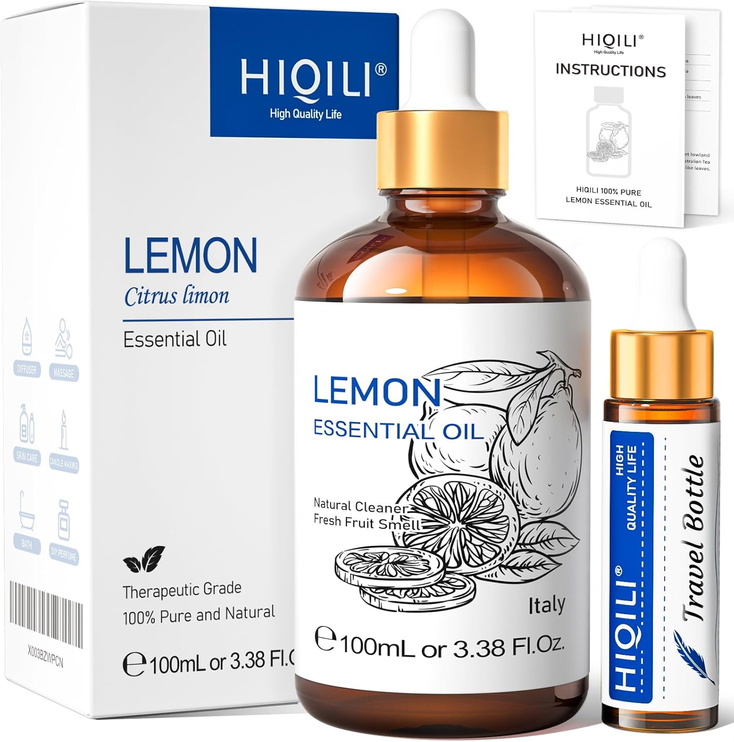 Huile Essentielle Citron 100ml, 100% Pure Naturelle pour Huile Essentielle, Ajoutée au Diffuseur, Spray