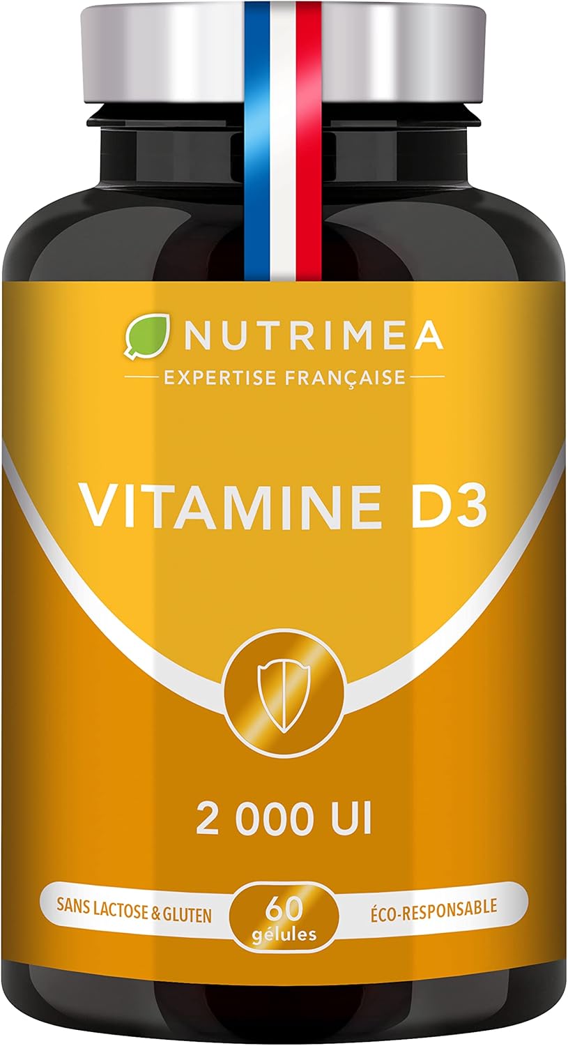 VITAMINE D3 – 100% Pure - 2000 UI - 1000% des Apports Journaliers – Santé des Os & des Dents - Immunité - 60 Gélules – Nutrimea - Fabriqué en France