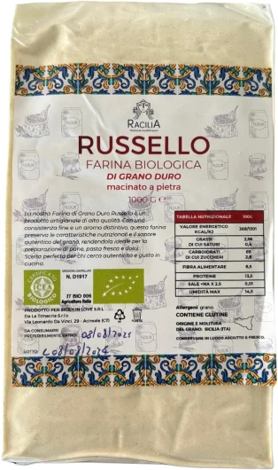 Farine de Semoule de Blé Dur Bio Russello - Biologique 100% Grain Ancien Sicilien et Organique- Riche en Fibres et en Protéines (1 kg (Emballage de 1))