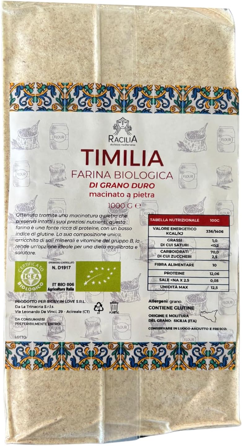Farine de Semoule Complète Bio de Timilia - Biologique 100% Céréales Anciennes Siciliennes et Organiques - Riche en Fibres et en Protéines (1 kg (Emballage de 1))