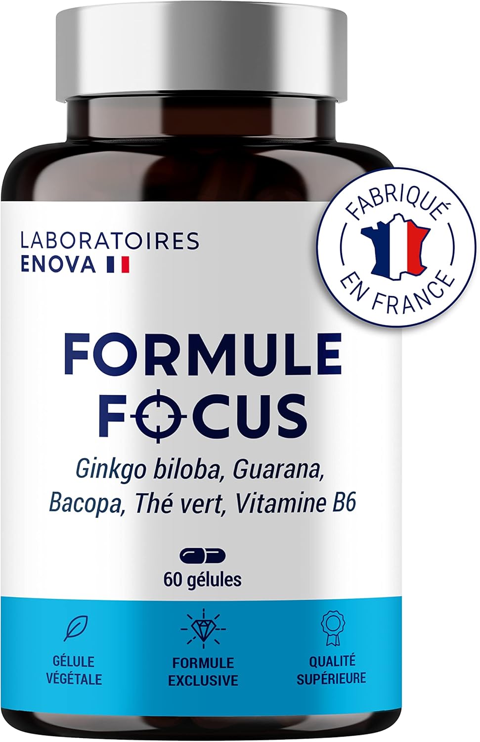 FORMULE FOCUS - Ginkgo Biloba, Guarana, Bacopa, Thé Vert, Vitamine B6 - Nootropique Puissant 100% Naturel - Memoire, Concentration, Cerveau - 60 Gélules - Complement alimentaire