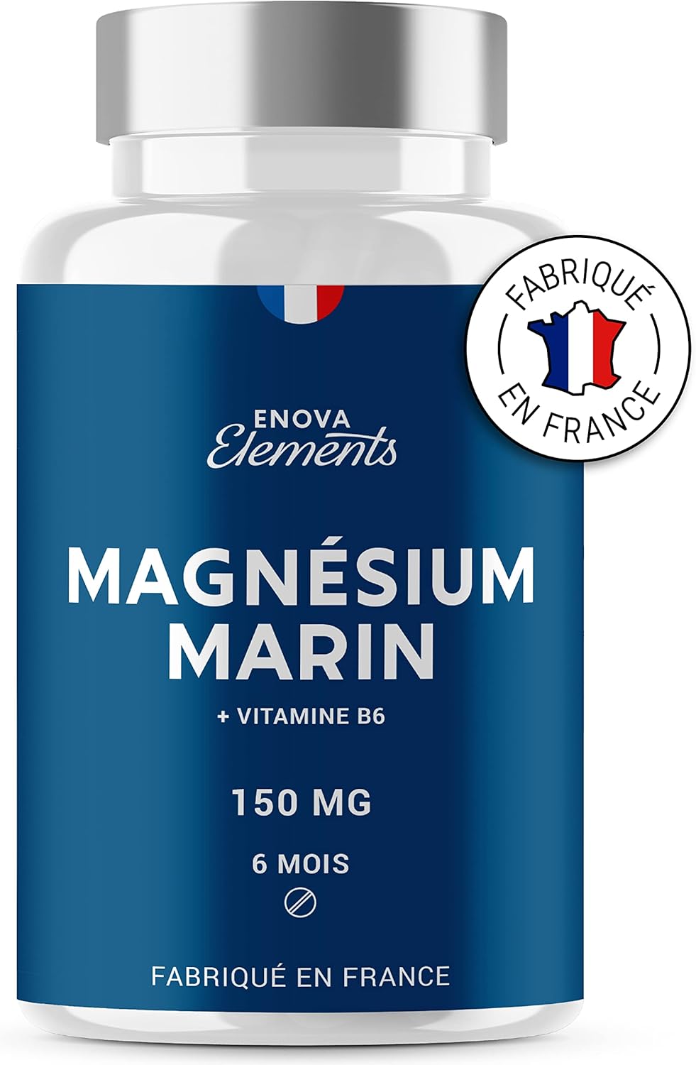 MAGNÉSIUM MARIN + Vitamine B6 - Jusqu'à 300 mg/jour - Contre la fatigue, Anti-stress, Récupération musculaire - Jusqu'à 6 mois de cure - Complement alimentaire - Fabriqué en France