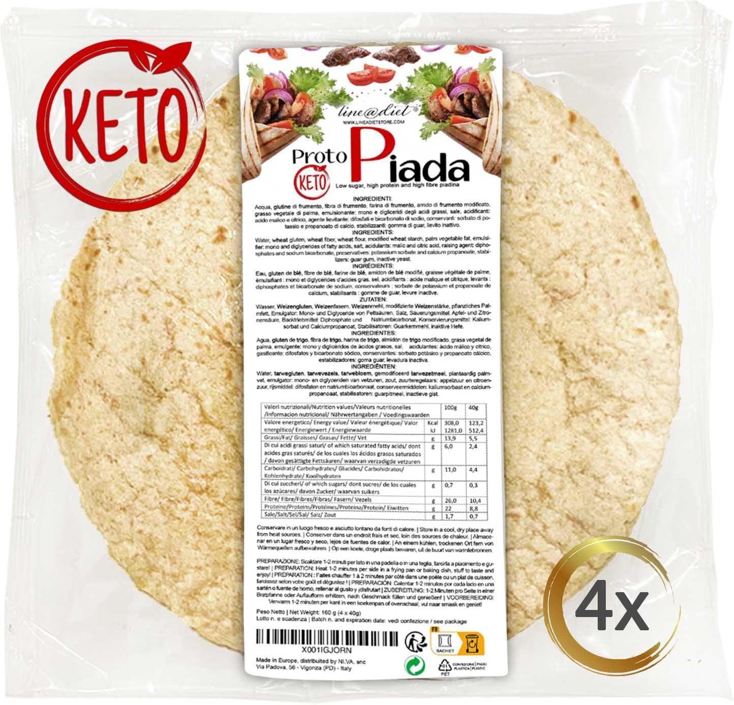 4 Piadinas protéiques Line@diet (1 paquet) - Teneur élevée en protéines - pour la phase 1 - 1 paquets de 4 piadines de 40 g