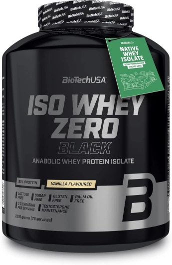 Iso Whey Zero Black - Protéine de première qualité avec créatine, zinc, vitamine B3 et acides aminés - 90% de protéines - Sans sucre, sans lactose, sans gluten, 2.27 kg, Vanille