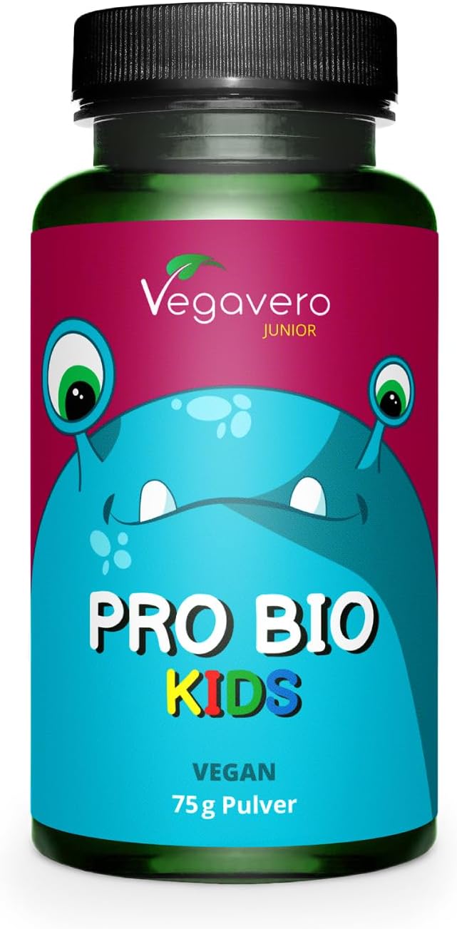 Probiotiques BIO pour Enfants Vegavero® - Format Poudre - 75 g - Les Seuls Avec INULINE - 5 Souches Différentes - Sans Additifs - Transit Intestinal + Constipation - VEGAN