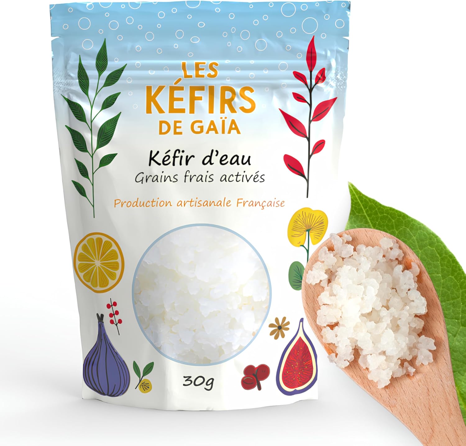 LES KÉFIRS DE GAÏA® - Kéfir d’eau - Grains de Kéfir de Fruit Frais Activés - 30g - Produit en France - Kéfir non congelé - Guide d’utilisation et Recettes - Démarrez votre culture maintenant !