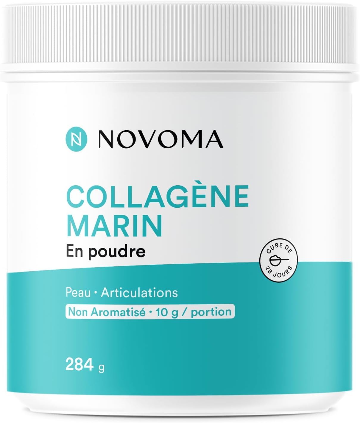 Collagene Marin Poudre Type 1 & 3, Peau & Articulations, 10g par Portion, Cure de 28 jours, Collagène Breveté Naticol Avec Vitamine C, Pot de 284g Sans arôme, Made in France