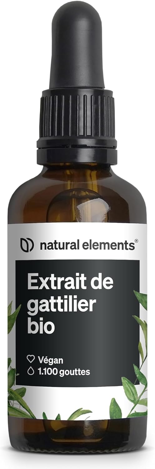 Extrait de gattilier bio en gouttes – 300 mg d'extrait de gattilier Vitex agnus-castus par dose quotidienne – 50 ml (1 100 gouttes) pour 5 mois – vegan, dose généreuse, sans additifs inutiles