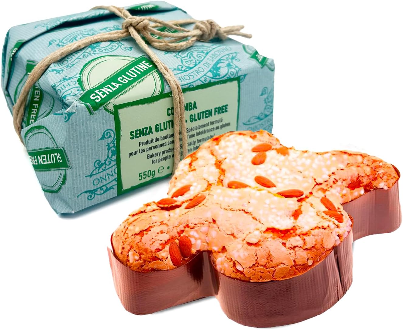 Chiostro di Saronno, Colomba Classique Sans Gluten 550g, Colomba de Pâques Sans Gluten Avec Fruits Confits, Glaçage au Sucre et Amandes, Emballée à la Main