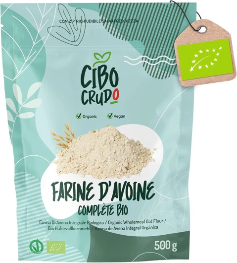 Farine D'Avoine Bio en Poudre - 500g - Farine d'Avoine Crue Intégrale - Avoine en Poudre Protéinée pour Pasta Pizza ou Desserts tels que Pancakes.