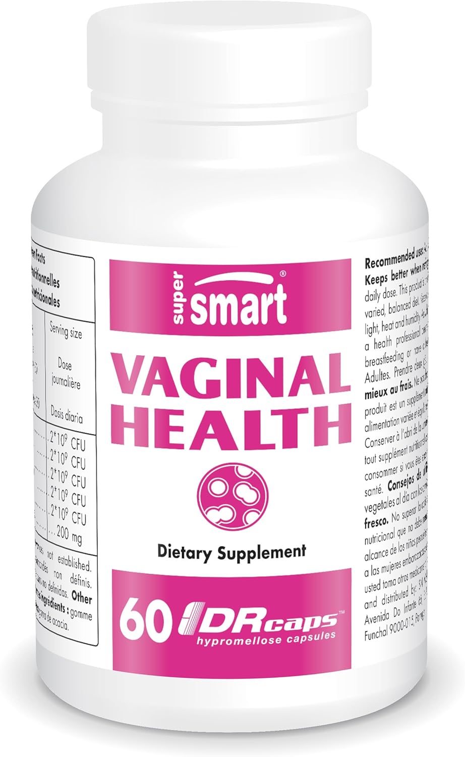 Vaginal Health - Probiotiques Flore Intime - 5 Souches de Probiotiques - Contribue à l'Équilibre de la Flore Vaginale - Aide à Améliorer le Confort Vaginal - Vegan - Sans Gluten - Supersmart