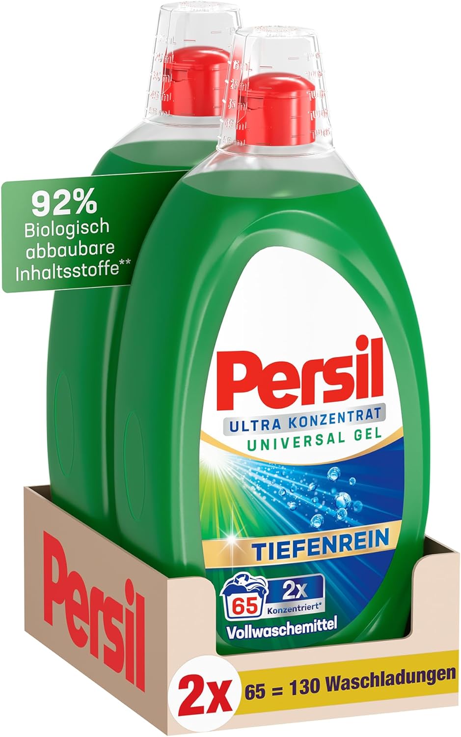 Persil Lessive gel universel ultra concentrée 130 charges de lavage (2 x 65), détergent liquide hautement concentré avec technologie Rein-Plus pour éliminer les taches les plus tenaces
