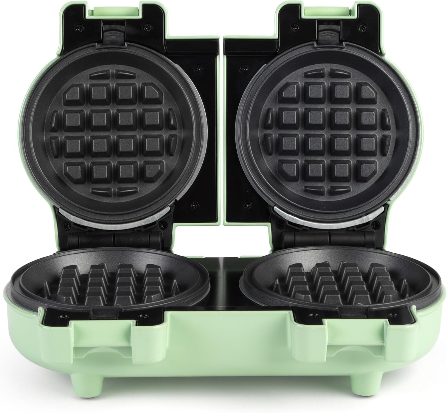Mini gaufrier double vert 1100W, Machine à gaufre compacte, Plaques antiadhésives amovibles, Designe compact pour un rangement facile, Gaufrier belge/américain, Facile à nettoyer