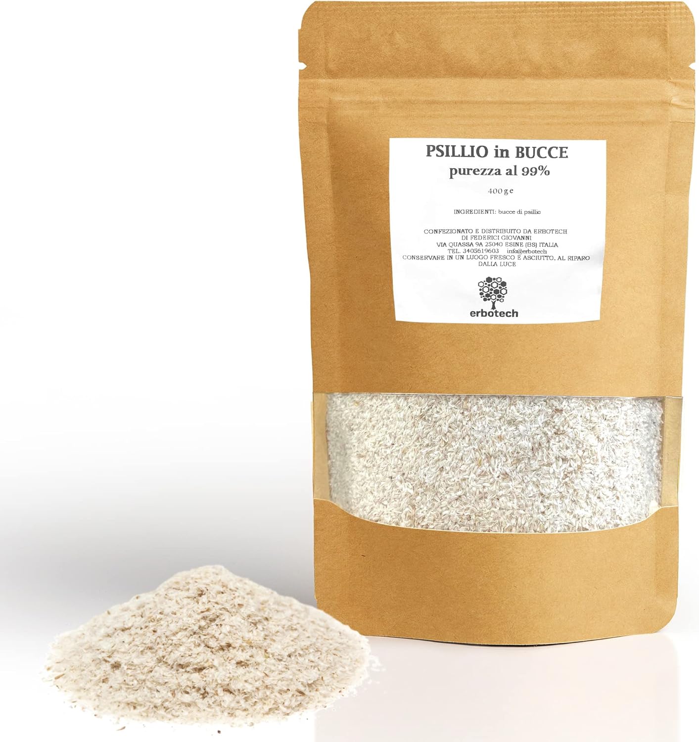 Psyllium Husk powder, Pack de 500 gr, Riche en Fibres, Concentré et Sans Additifs, Purifie l'Intestin, Active le Métabolisme et Renforce le Système Immunitaire, Vegan
