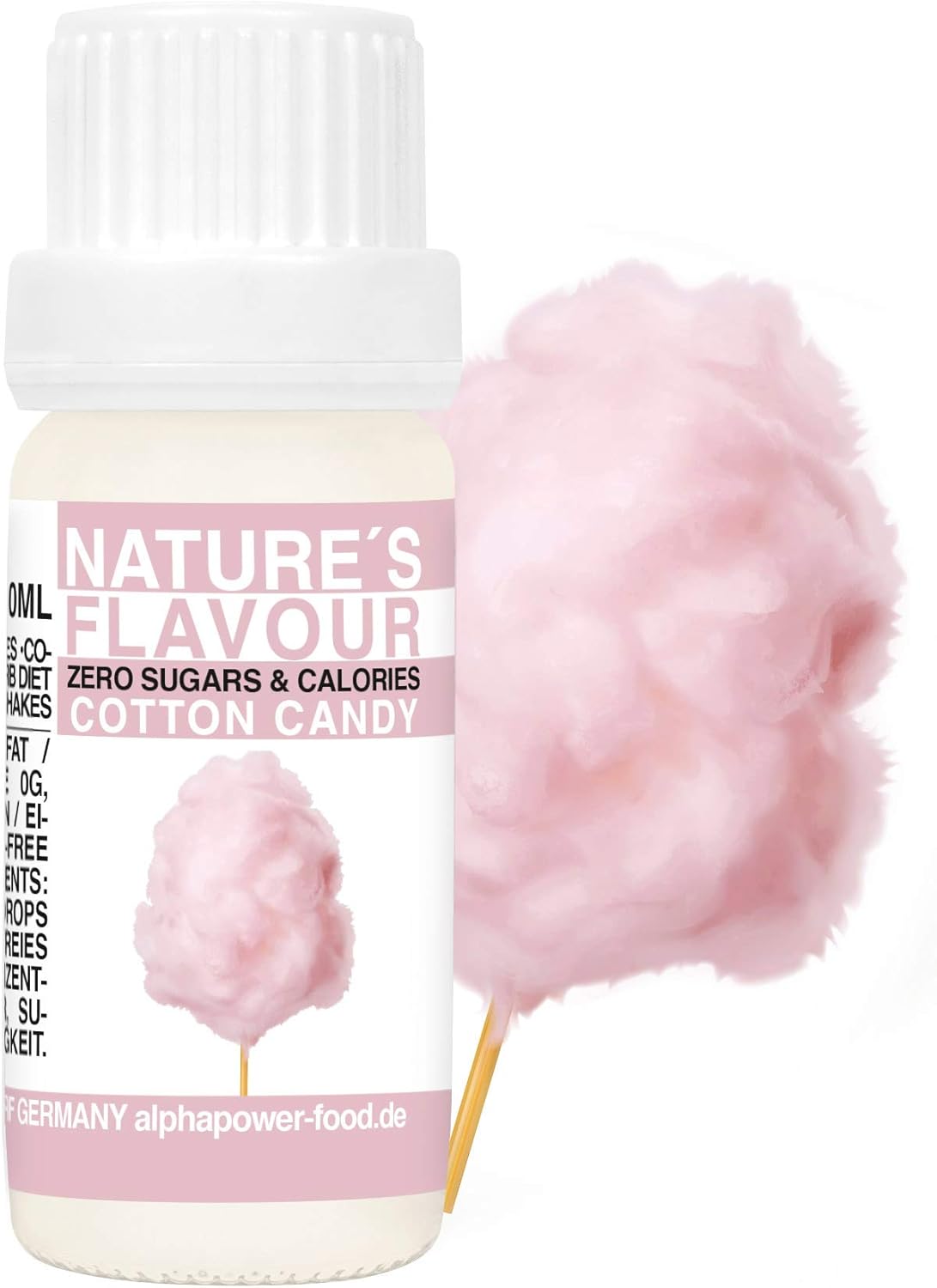 ALPHAPOWER FOOD Arôme alimentaire naturel barbe à papa I liquide - gouttes aromatisantes et édulcorant sans sucre, 1x10ml goût délicieux, vegan liquid sweetener Flavour Drops, Flavdrops arôme naturel de barbe à papa 10 ml (Lot de 1)