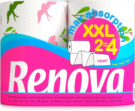 Renova XXL 2 Rolls - 2 Rolls XXL= 4 Standard - 2 Ply blanc - modèles aléatoire (L'emballage de l'article peut varier)