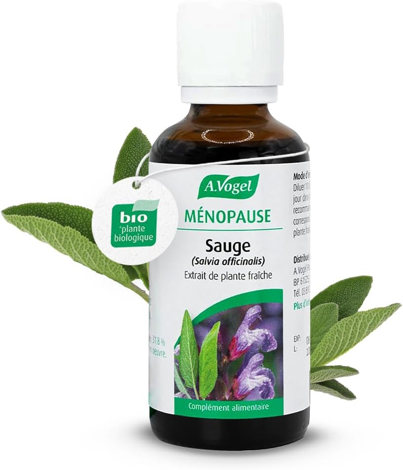 A.VOGEL – Complément alimentaire pour femme – Ménopause traitement – Lutte contre les bouffées de chaleur, les douleurs abdominales & les sautes d’humeur - Extrait de plante fraîche bio – Sauge - 50ml