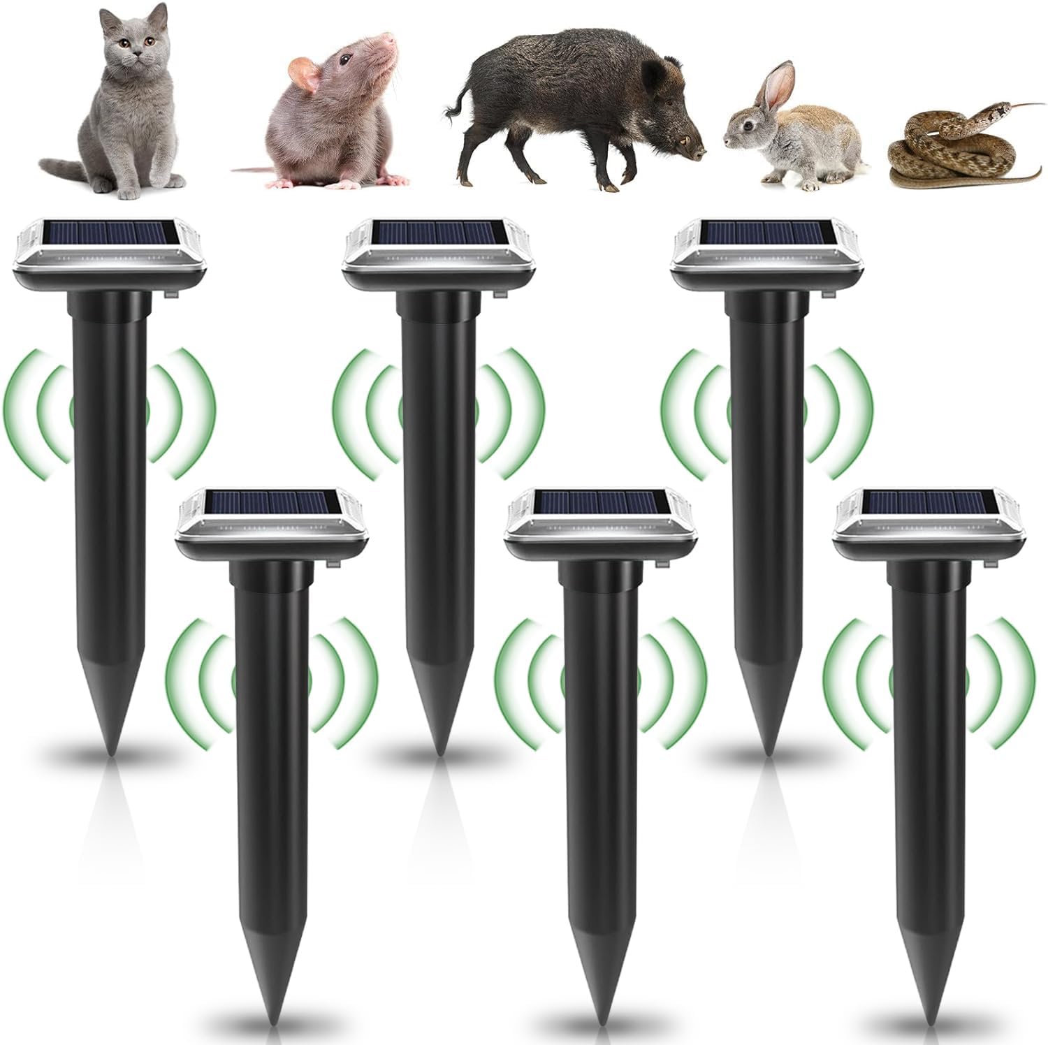 Lot de 6 répulsifs solaires anti-taupes : IP65 étanche - Répulsif solaire contre les campagnols - Répulsif à ultrasons pour la répulsif contre les taupes - Lutte contre les parasites pour le jardin