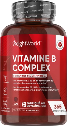 Vitamine B Complex - 365 Micro-Comprimés Vegan - Multivitamines Avec Vitamine C & Vitamines B1, B5, B6, B9 et B12, B2, B3, B7 Biotine - Vit B Complex, Sans OGM, Sans Stéarate de Magnésium